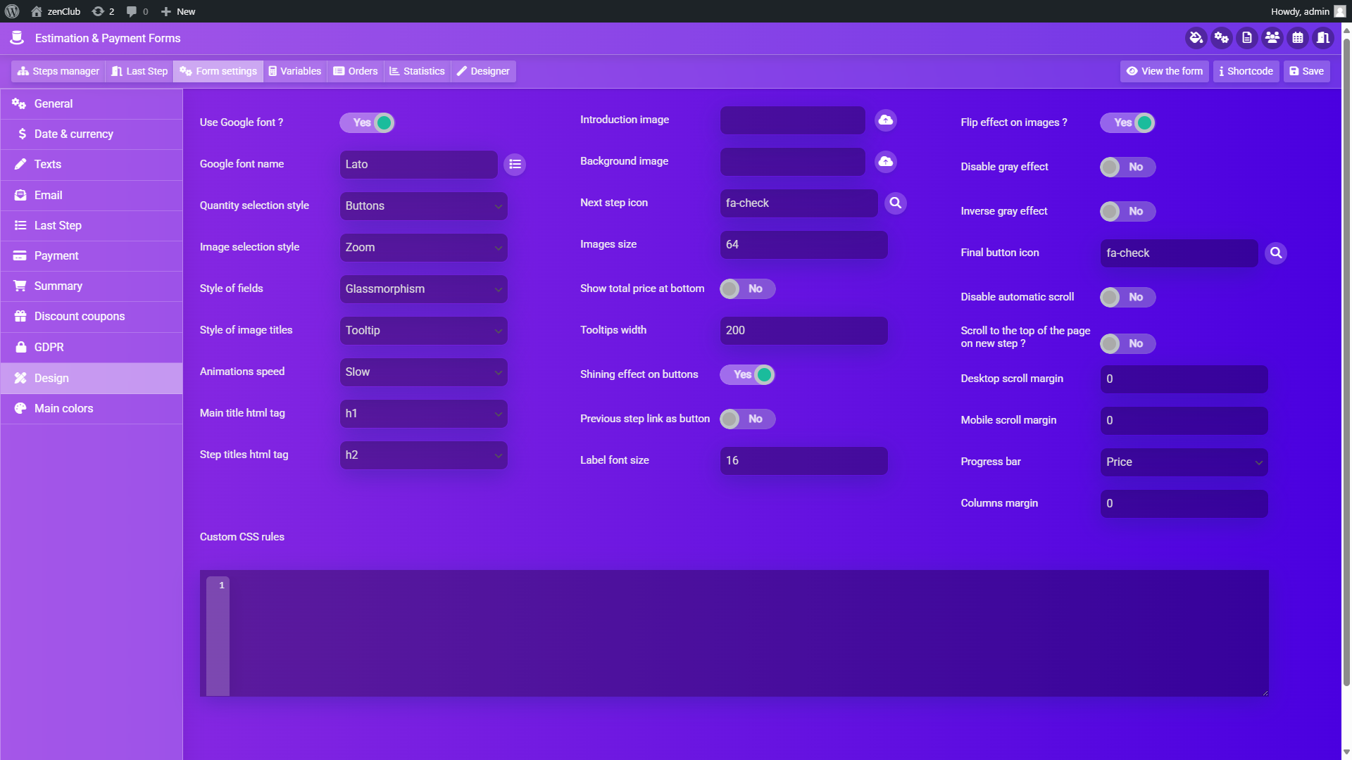 Steps Manager Interface