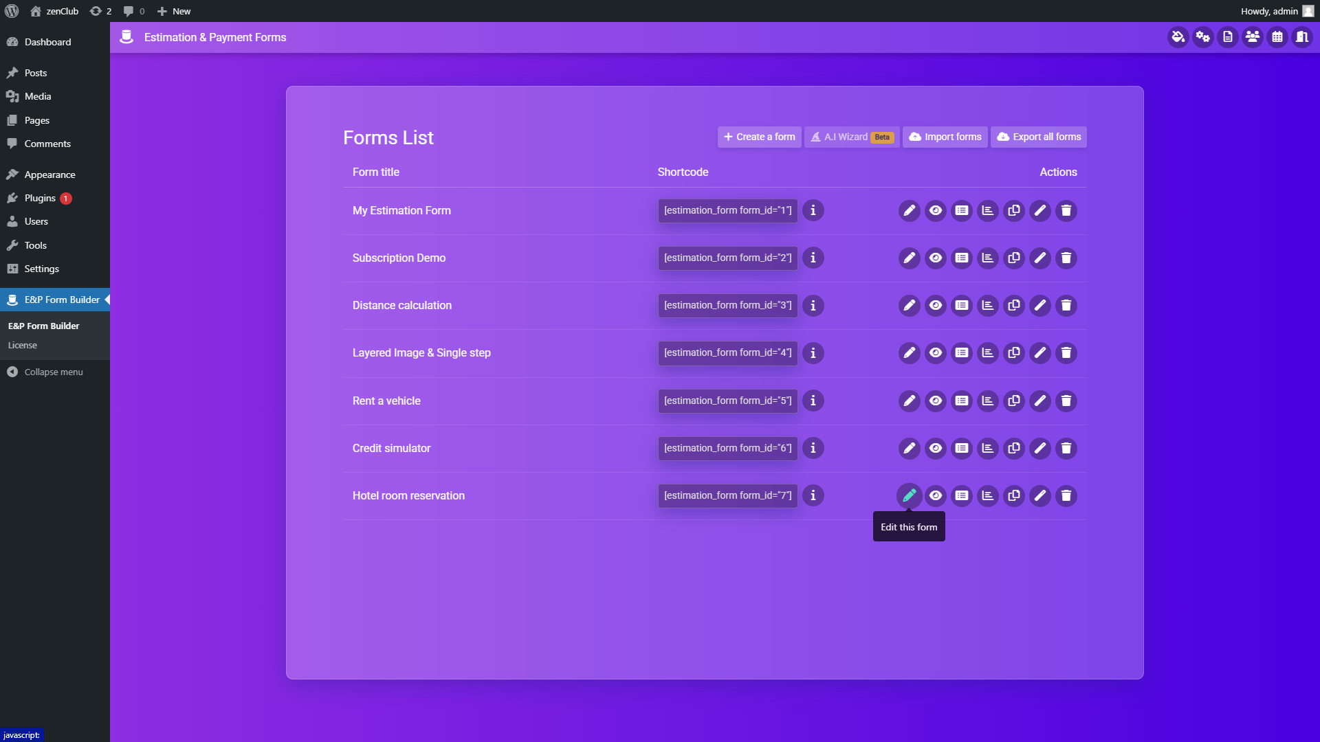 Formular-Listenpanel