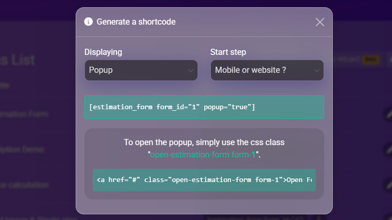 Shortcode Button in Forms List