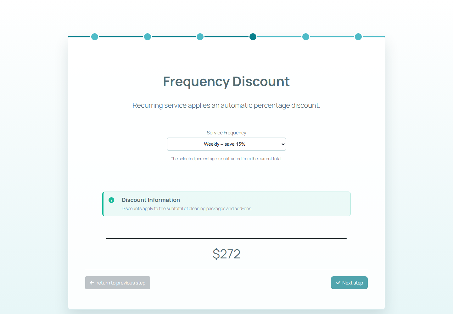 Frequency discount step in a WordPress price calculation form