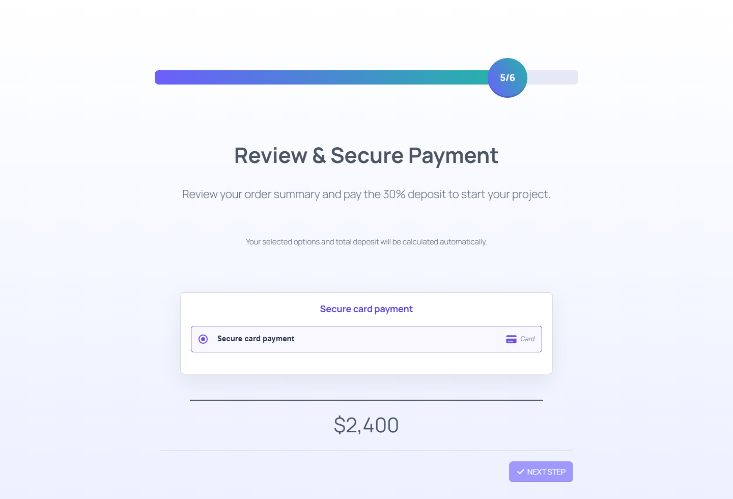 Stripe payment step inside a WordPress quote form