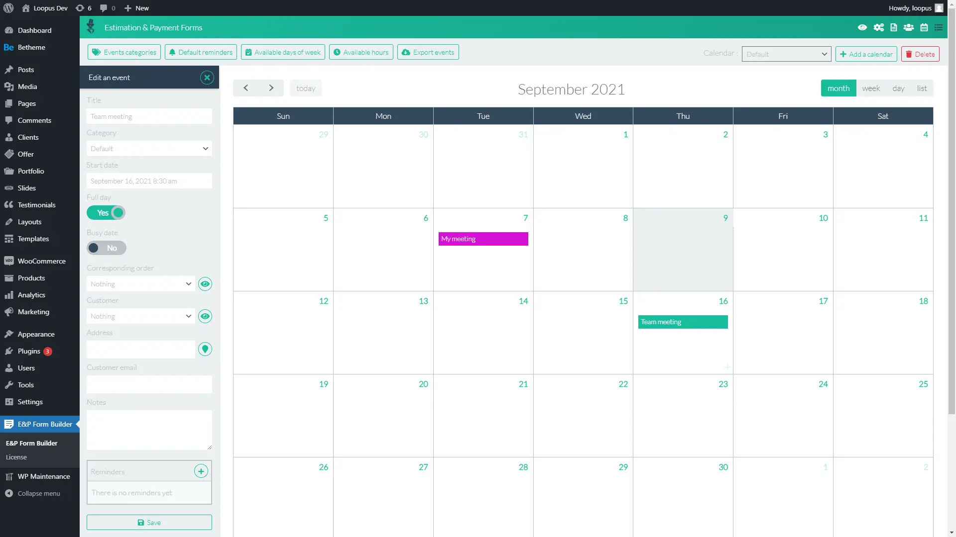 Calendar booking workflow for hotel room estimates