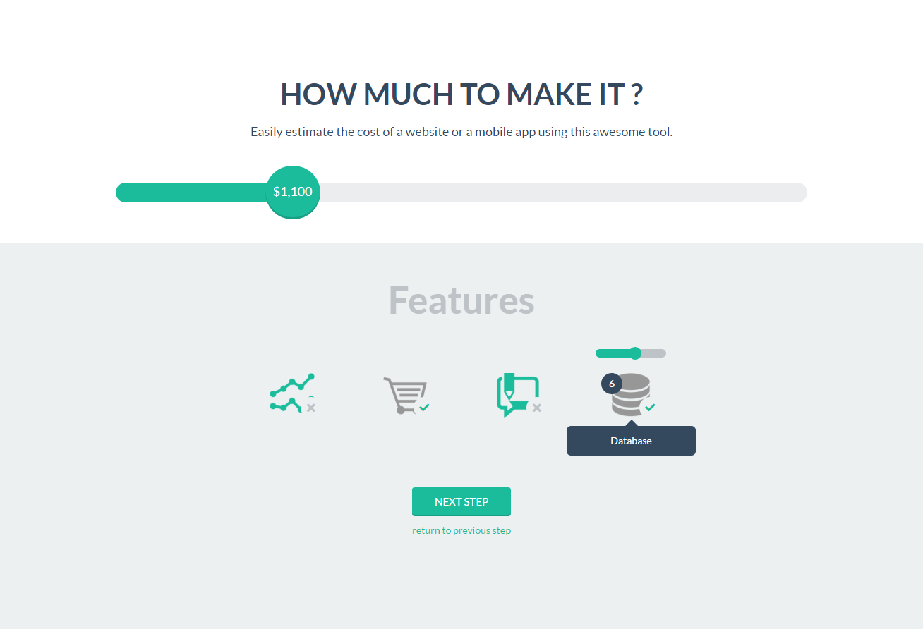 Website cost calculator live demo preview