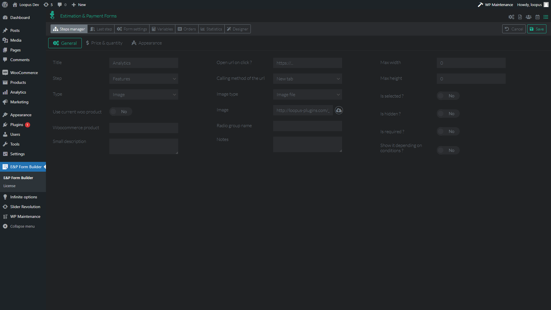 Component Edition Panel - General Tab